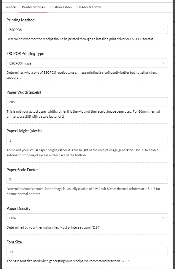 Printer Settings for Android